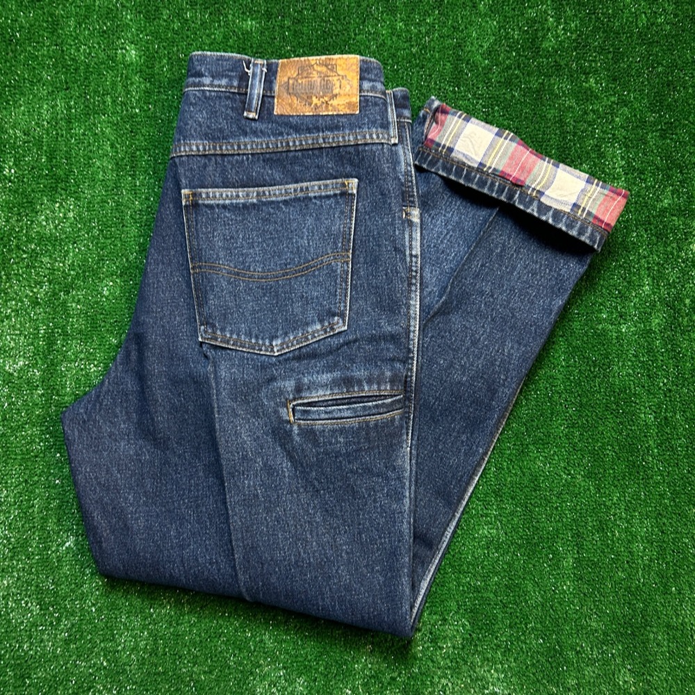 VTG Guide Gear Workwear Flannel Lined Double Knee Jeans Blue 34x30